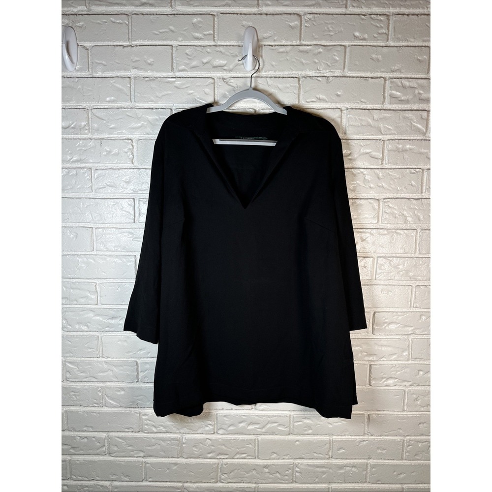 Lauren Ralph Lauren Tunic Top Size 1X Black V-Neck 3/4 Sleeve Career Classic